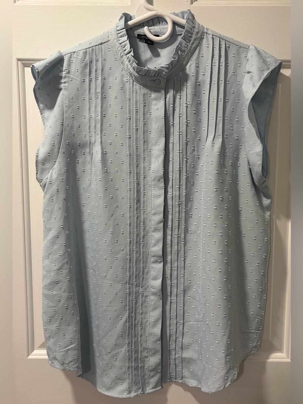 Ann Taylor Factory Light Blue Swiss Dot Pintuck Sleeveless Blouse - Size L